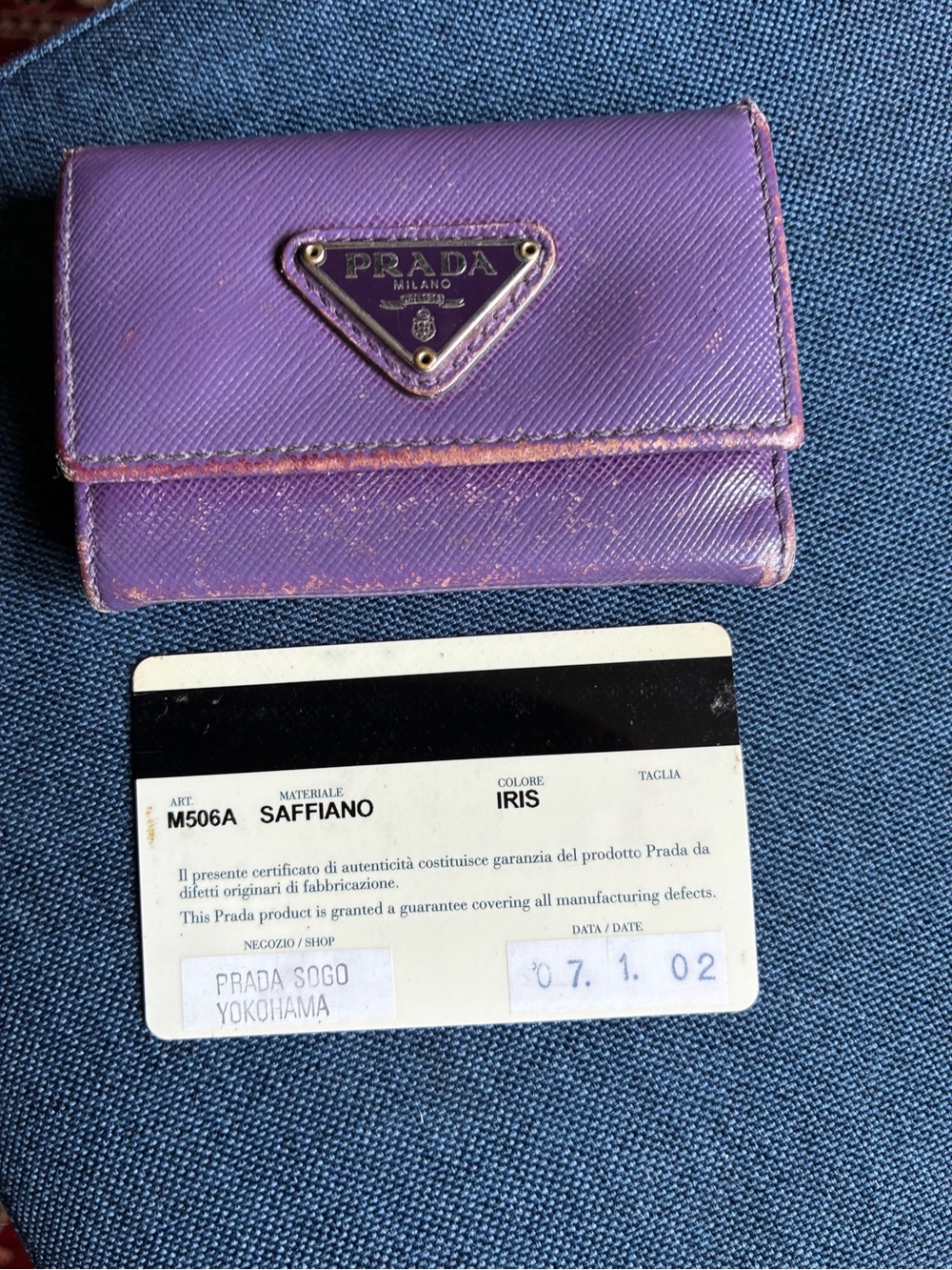 Prada Saffiano Leather Key & Card Holder in Iris Purple with Authenticity Card